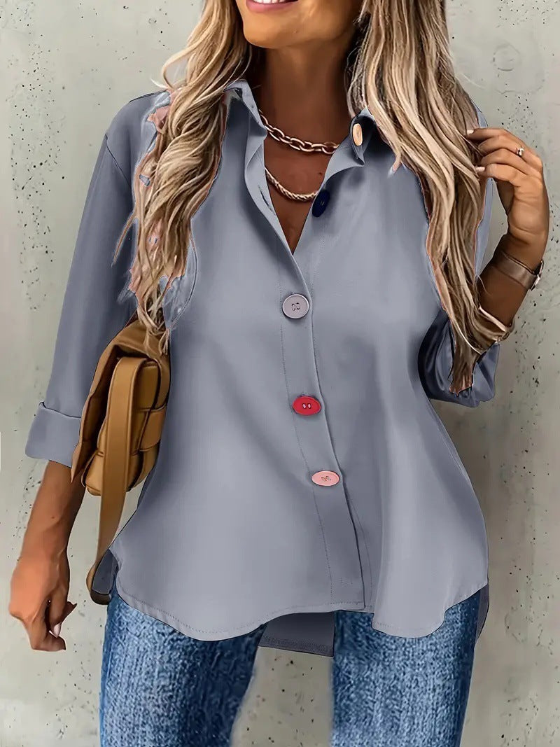 Solid Color Buttons Long Sleeve Shirt Top