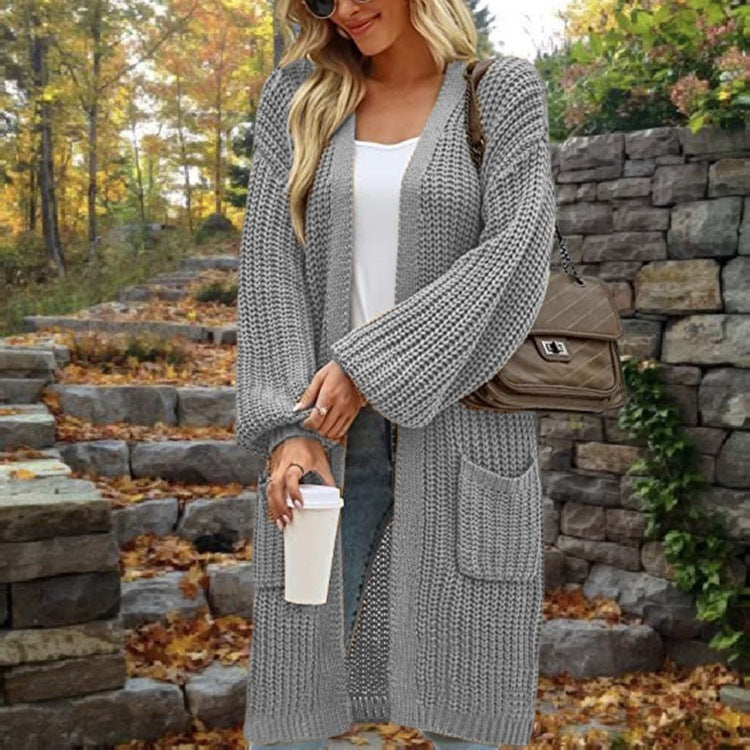 Loose Lantern Sleeve Sweater Women's Cardigan Mid-length Autumn And Winter