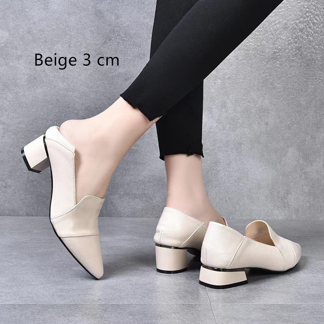 Women's Medium-heeled Shoes Genuine Leather