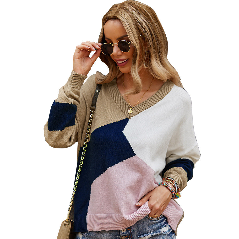 Stitching Sweater V-neck  Sweater