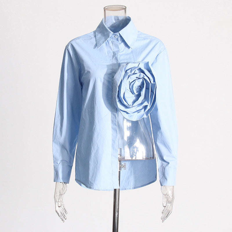 Lapels Stitching  Flower Irregular Hollow-out Split Shirt Top