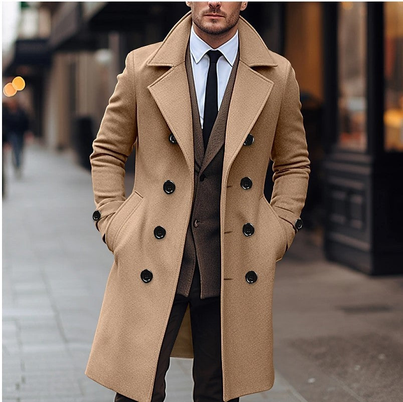 Men's  Woolen  Double Breasted Long Coat