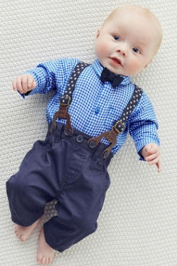 Boys gentleman suit, children's plaid shirt bib suit