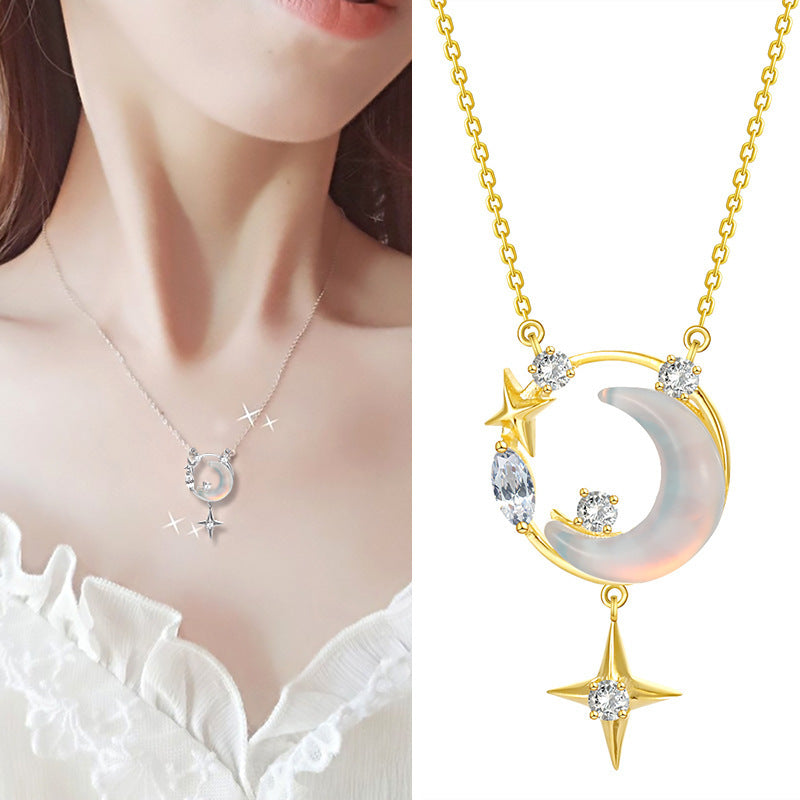 S925 Sterling Silver Star Moon Necklace