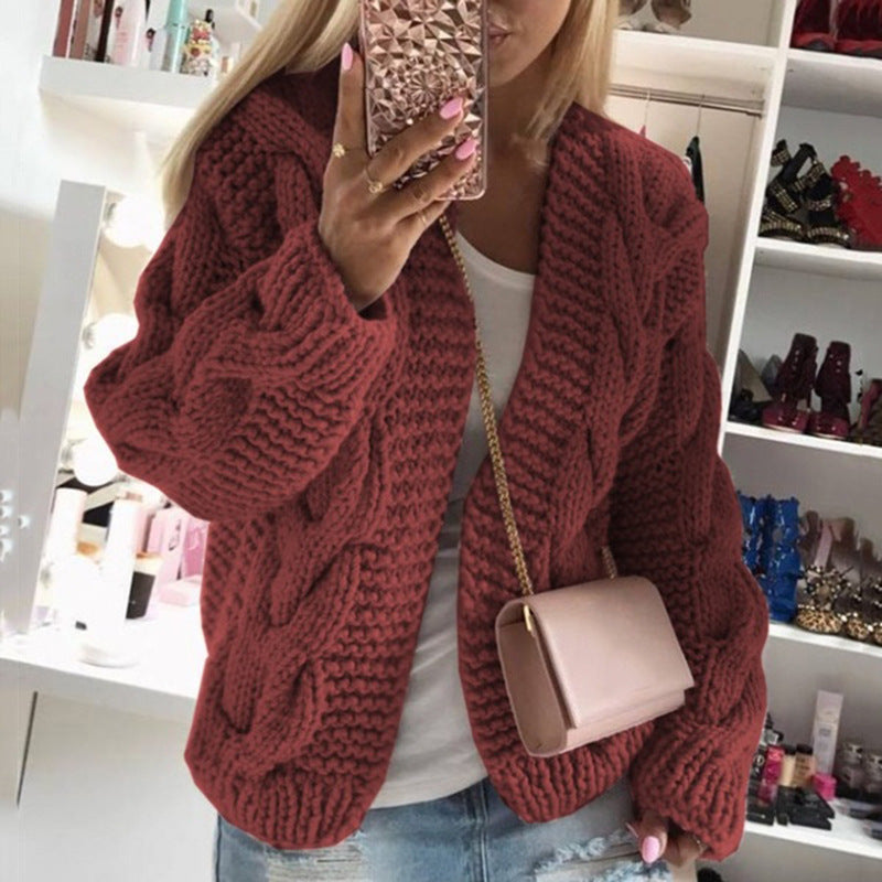 Women's Thick Thread Twist Knitted Cardigan