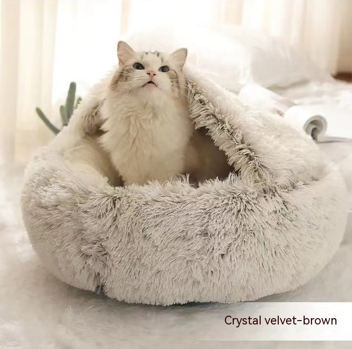 2 In 1 Dog And Cat Bed Pet Winter Bed Round Plush Warm Bed House