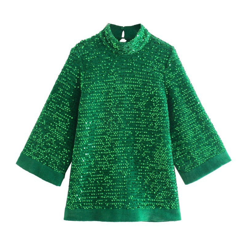 Long-sleeved Loose Sequined Women's Blouse