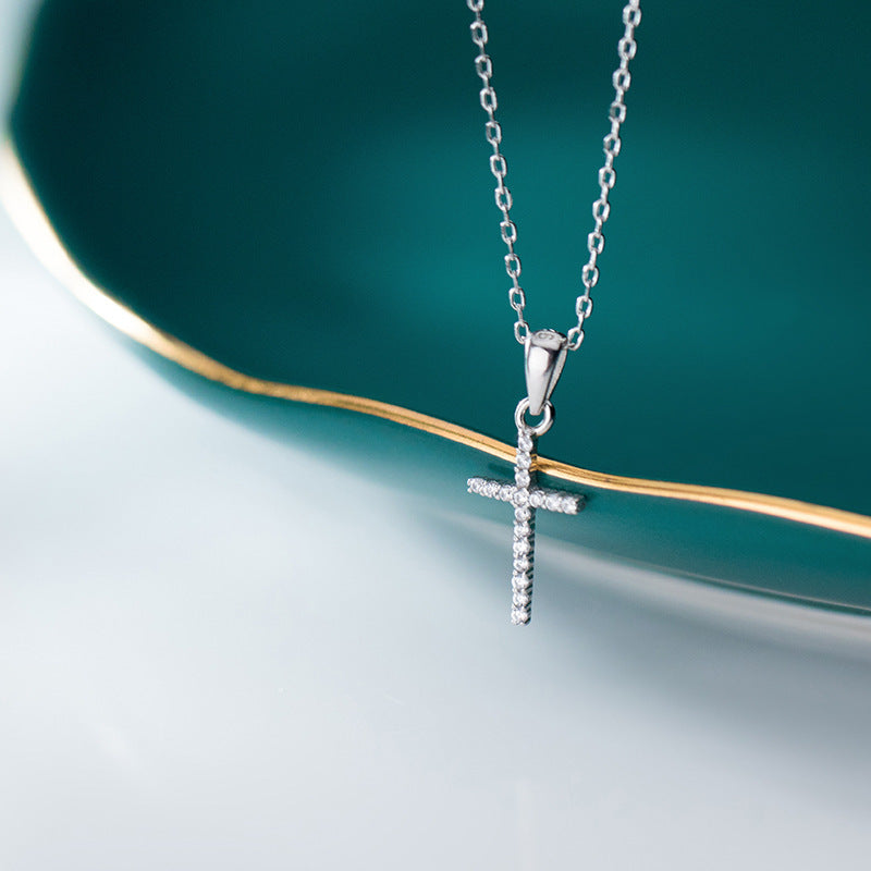 S925 Silver Simple Full Diamond Cross Necklace