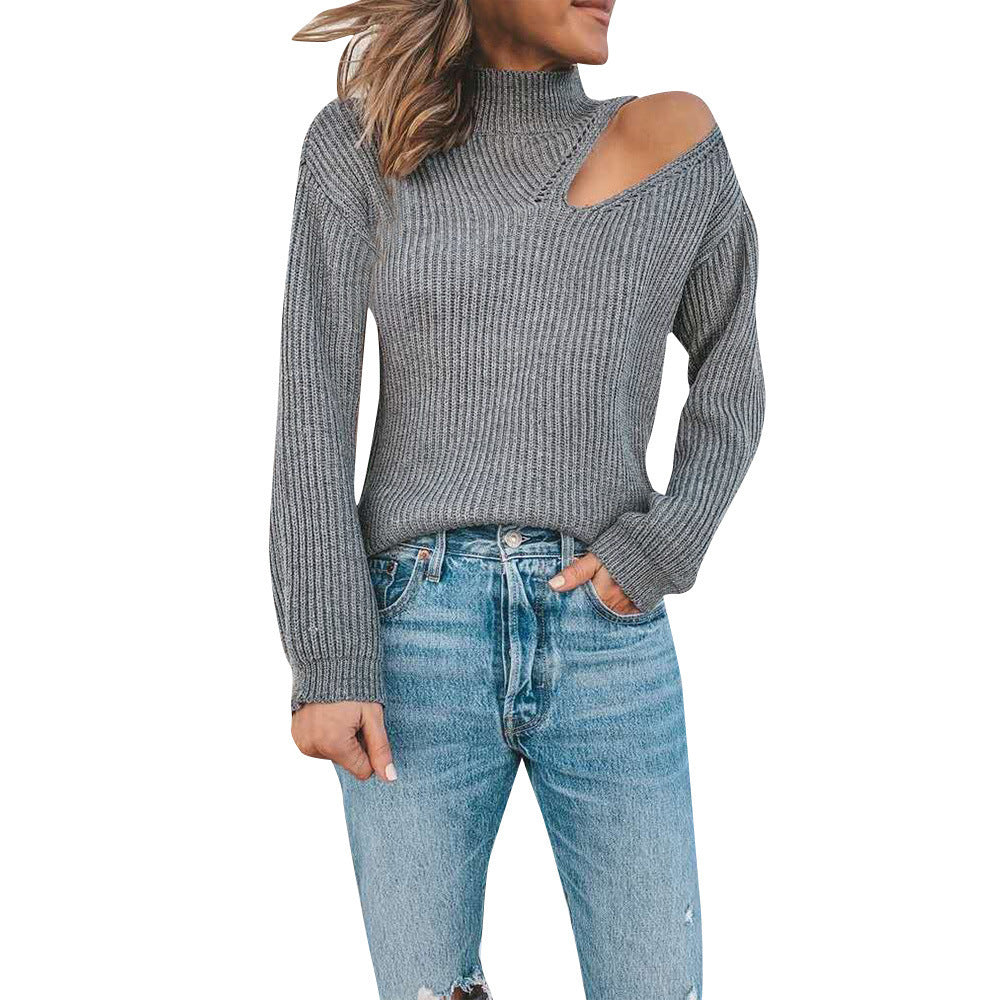 Off-Shoulder Slim Fit Sexy Turtleneck Knit Sweater