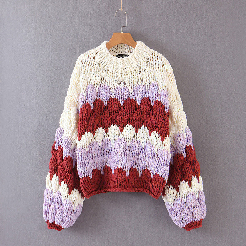 Oversized, lazy, coarse wool, handmade cotton sweater