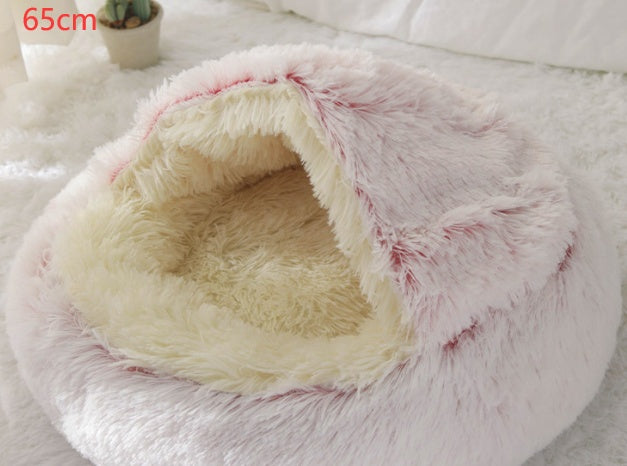 2 In 1 Dog And Cat Bed Pet Winter Bed Round Plush Warm Bed House