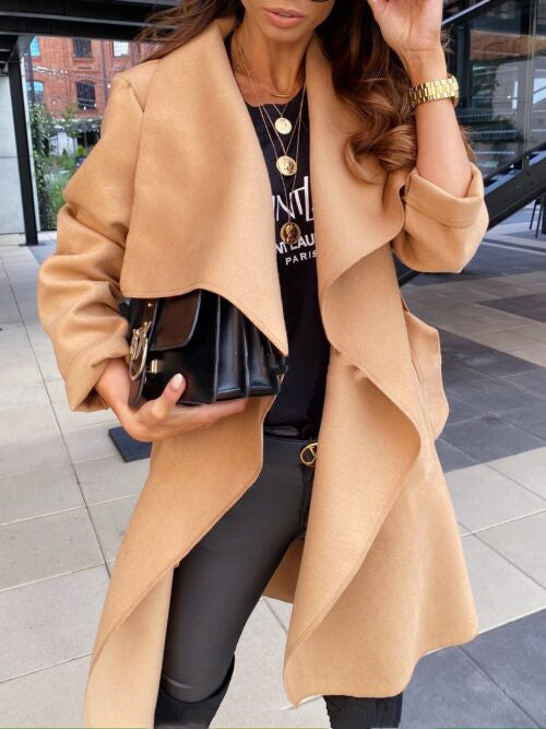 New Women's Long-sleeve Lace-up Cardigan Woolen Coat