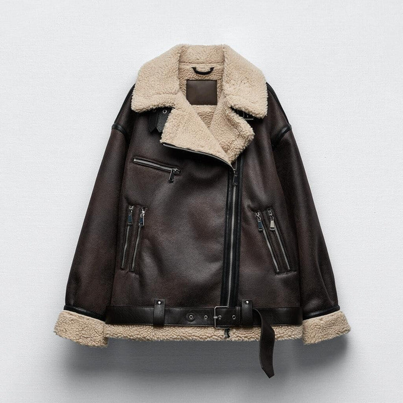 Women's Suede Fur Integrated Motorcycle Jacket