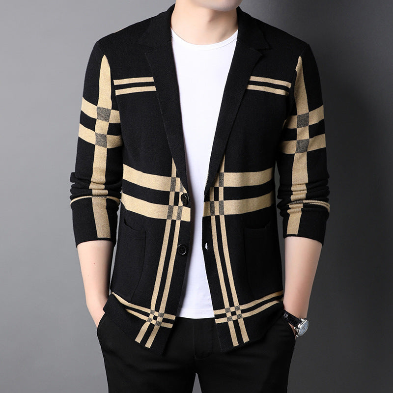 Men's Thin Plaid Knit Casual Cardigan