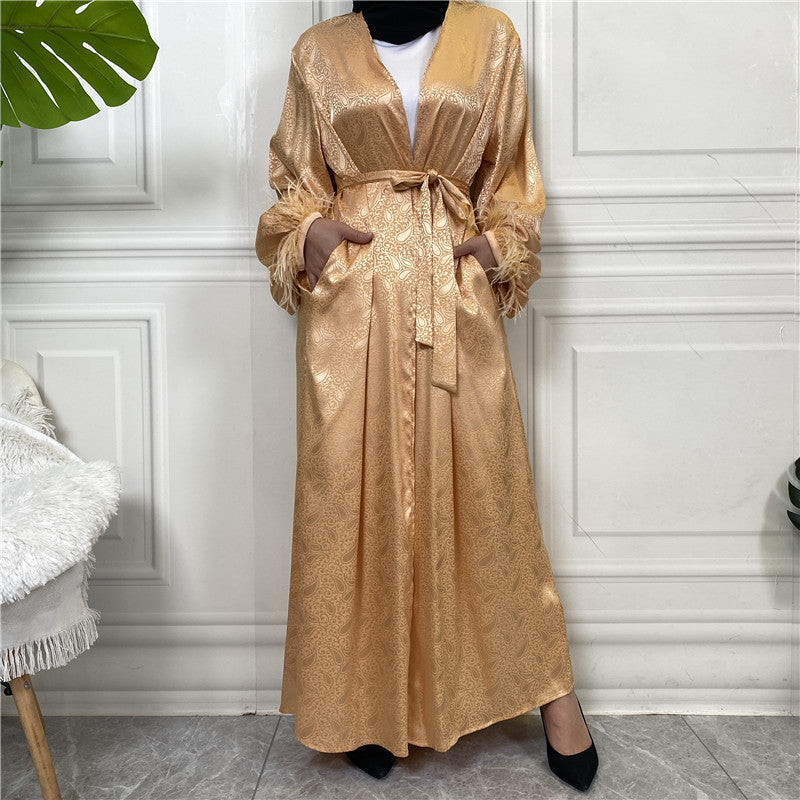 Muslim Clothing Printed Satin Long Sleeve Dress