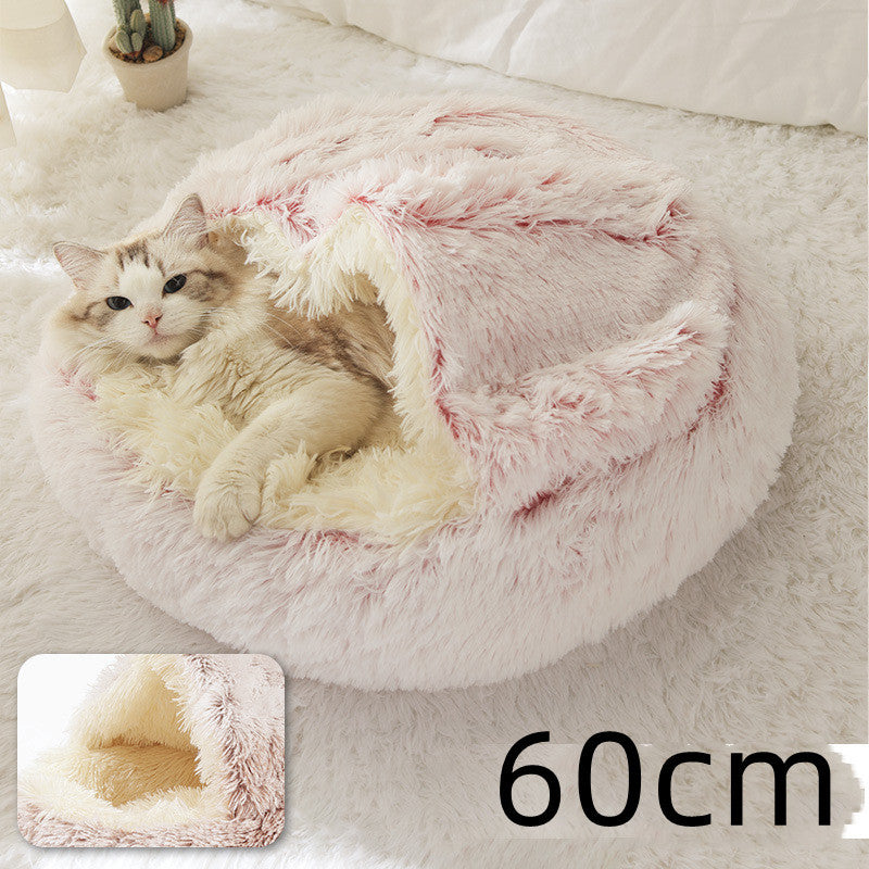 2 In 1 Dog And Cat Bed Pet Winter Bed Round Plush Warm Bed House