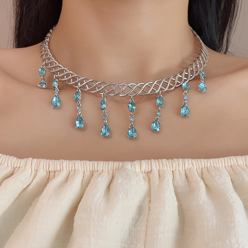 Blue Water Drop Zircon Collar Women's Necklace