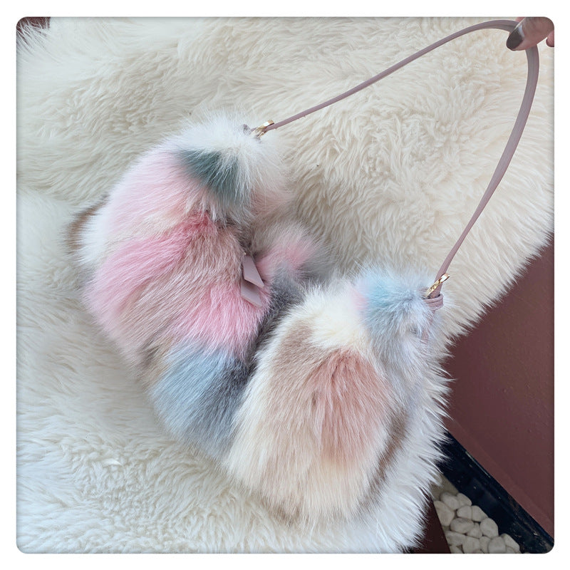 Fox Fur Stitching Women's Handbag