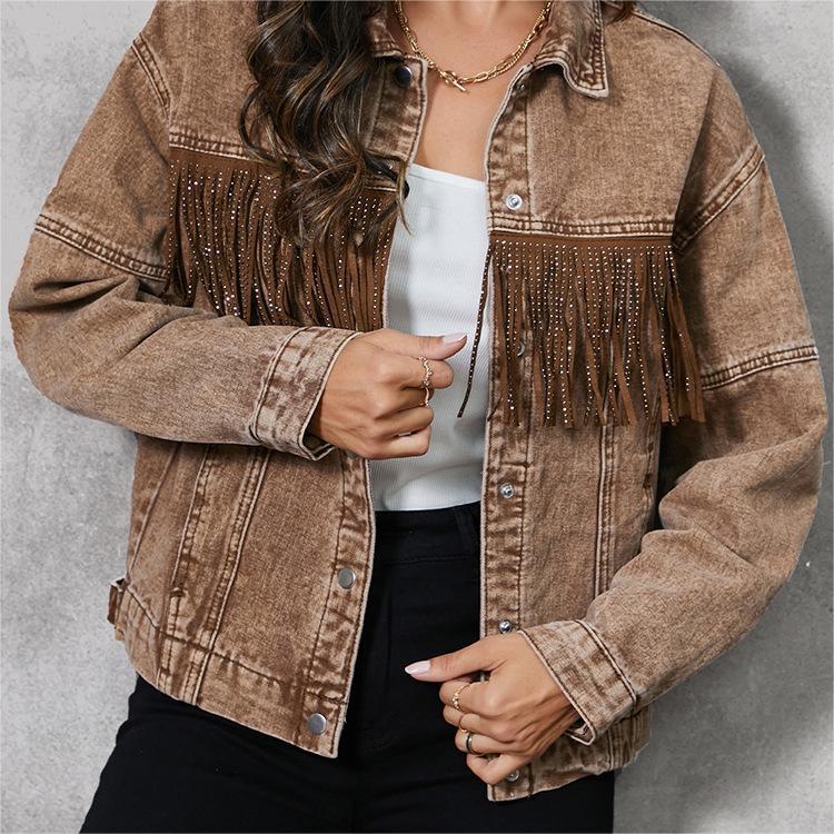 Tassel Lapel  Jean Jacket Coat For Women