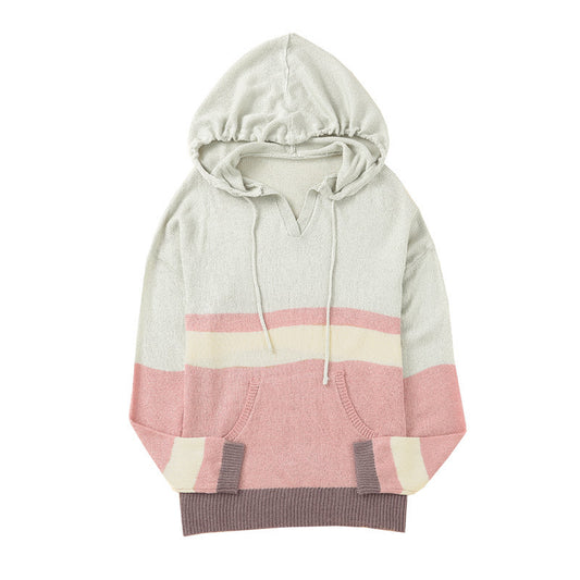 Autumn Leisure V-neck Hooded Sweater For Women