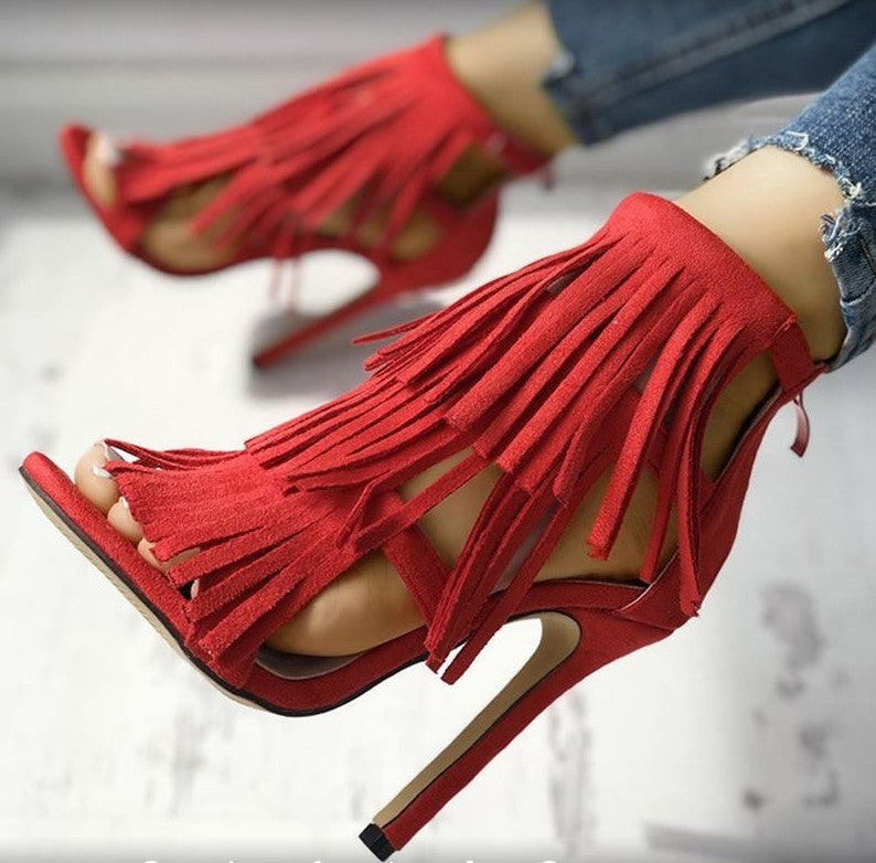 Women's Fringed High Heel Sandals Fashion High Heels