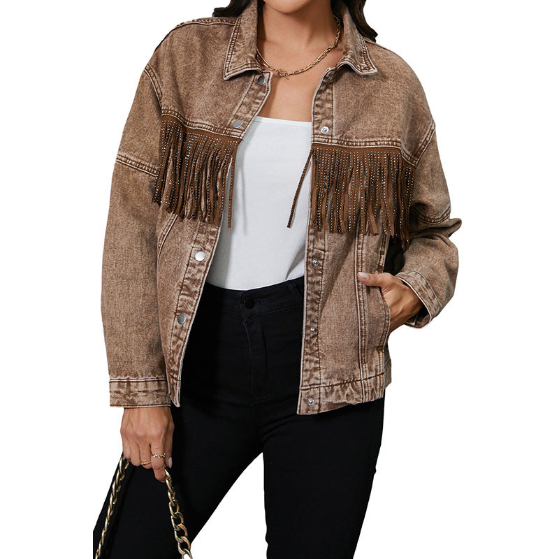 Tassel Lapel  Jean Jacket Coat For Women