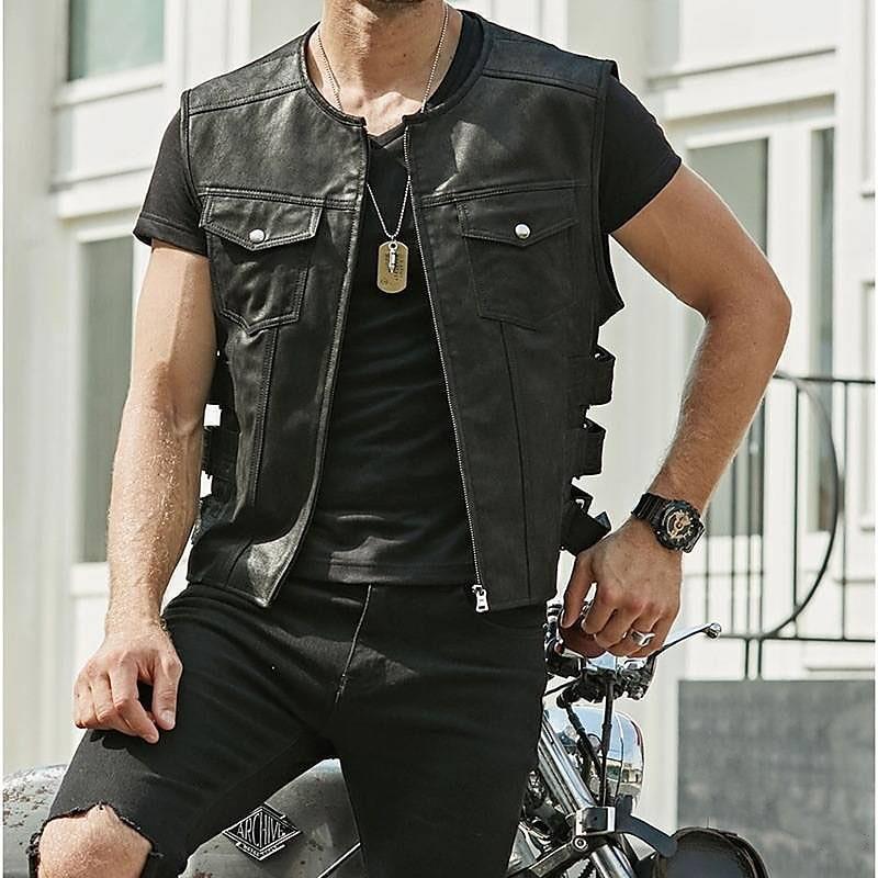 Men's Leather Waistcoat Single-breasted Jacket