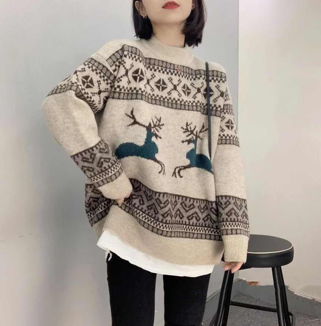 Fashion Sheep Wool Knitted Sweater Fake Two Pieces