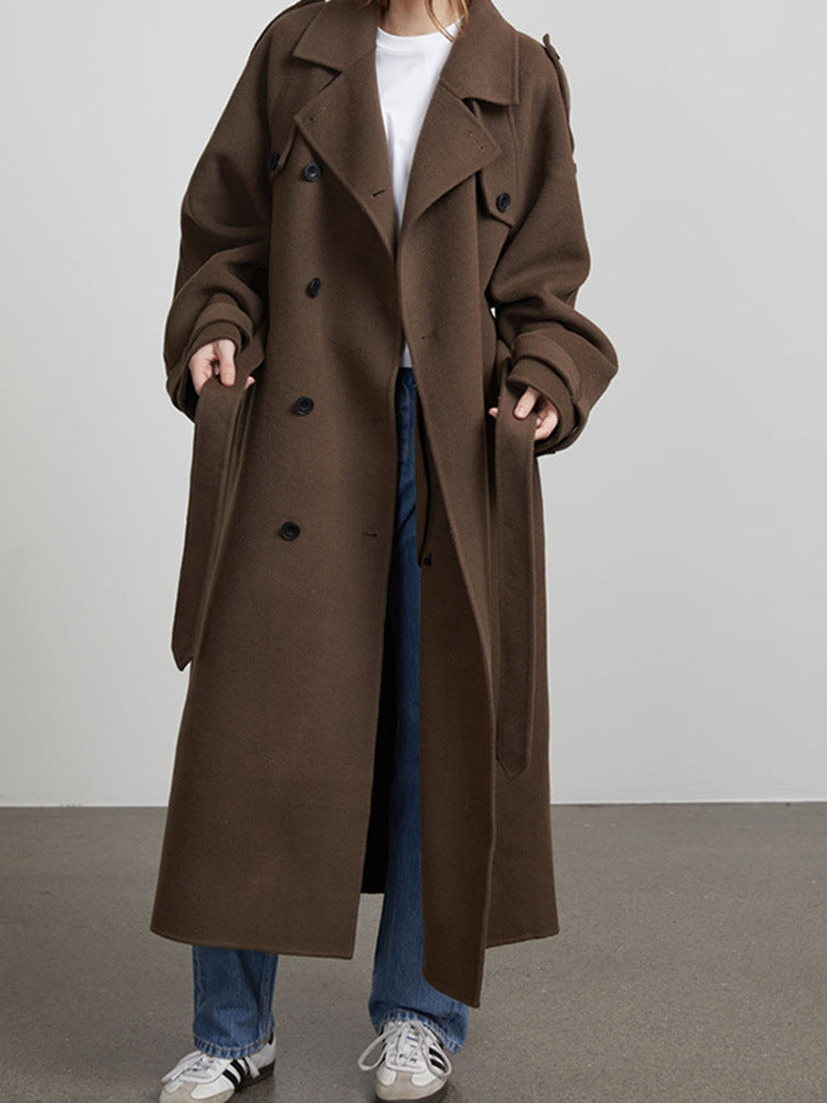 Temperament Pure Color Lapel Long-cut Coat