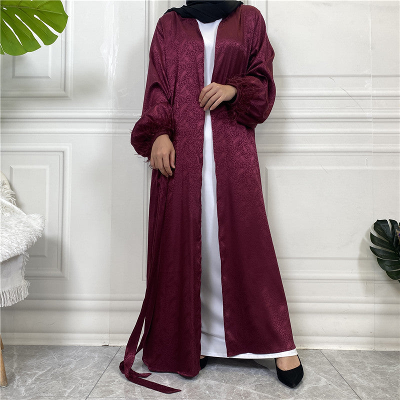 Muslim Clothing Printed Satin Long Sleeve Dress