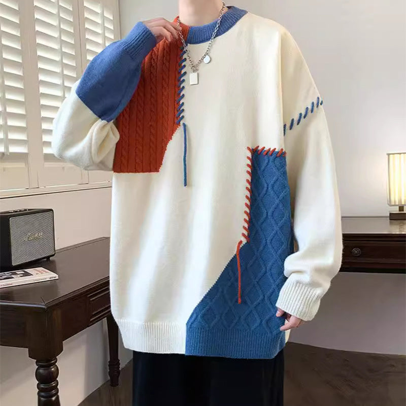 Colorblock Pullover Sweater Winter Men's Clothing