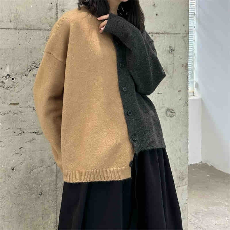 Women's Dark Style Color Matching Sweaters Coat