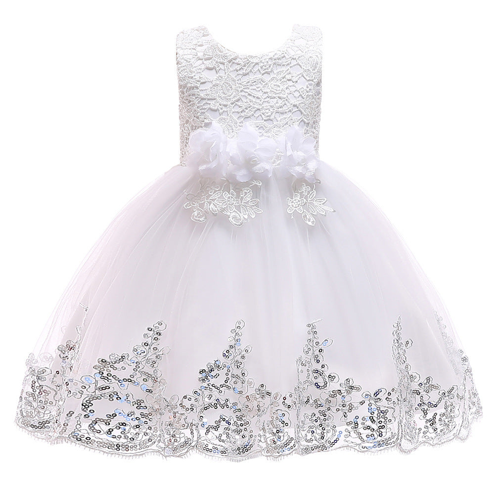 Sequined Trailing Lace Princess Dress Children Shirt