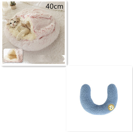 2 In 1 Dog And Cat Bed Pet Winter Bed Round Plush Warm Bed House