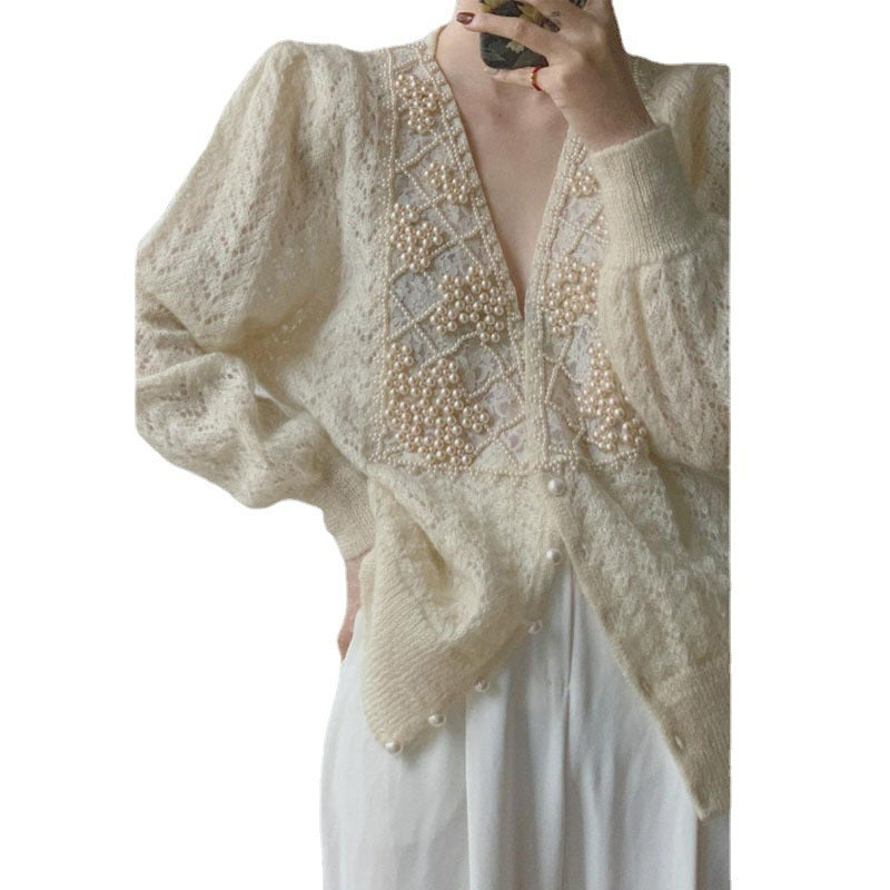 Pearl Embellished Cardigan And Mohair Sweater