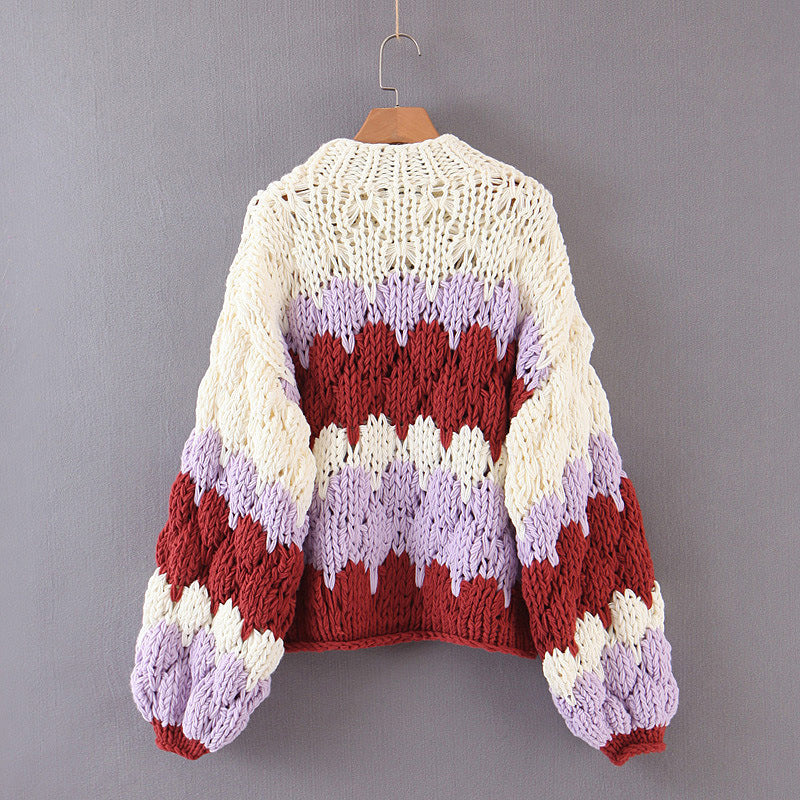 Oversized, lazy, coarse wool, handmade cotton sweater