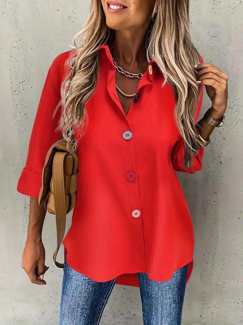 Solid Color Buttons Long Sleeve Shirt Top