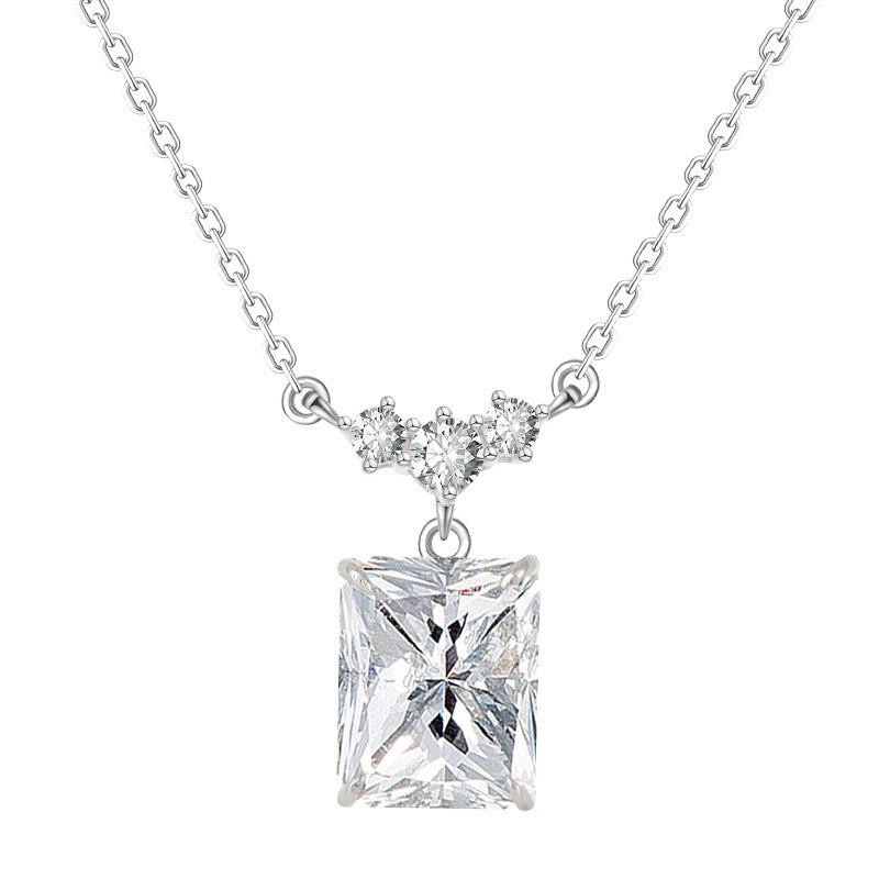 S925 Sterling Silver Light Luxury Square Diamond Necklace