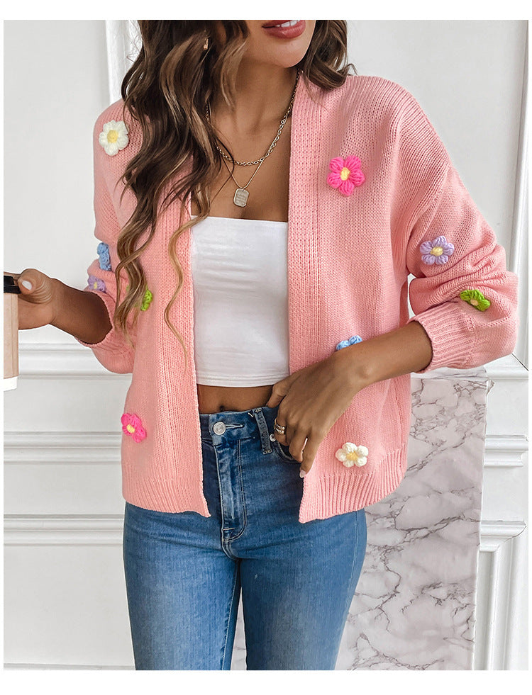 Flower Sweet Knitted Cardigan Sweater For Women