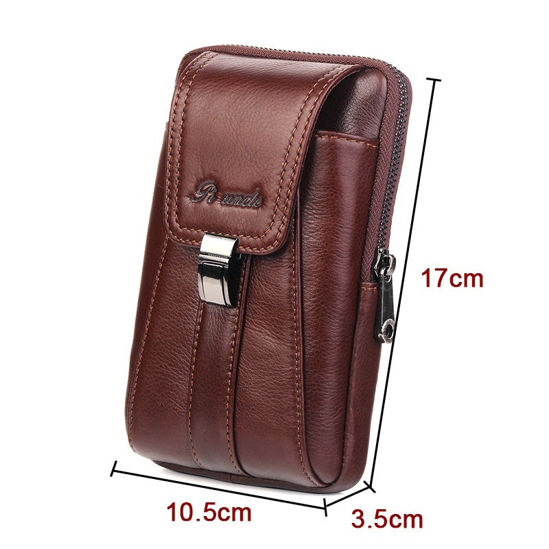 Men's Small Waist Bag Belt Mobile Phone Bag Vertical Multi-functional Mini Retro Cowhide