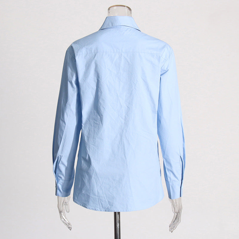 Lapels Stitching  Flower Irregular Hollow-out Split Shirt Top