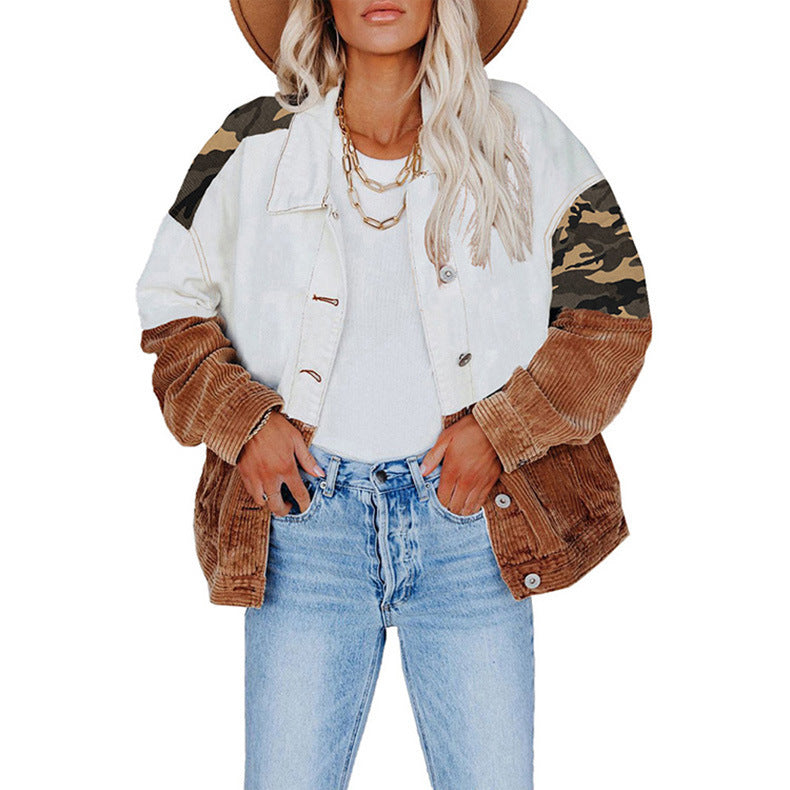 Women's Camo Contrast Loose Lapel Single Breasted Cardigan Jacket