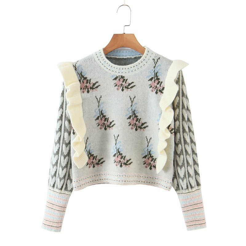 Women's Flower Ruffle Stitching Pullover Sweater