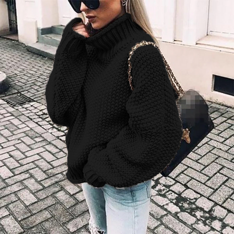 Women's Chunky  Turtleneck Doll Sleeve Sweater