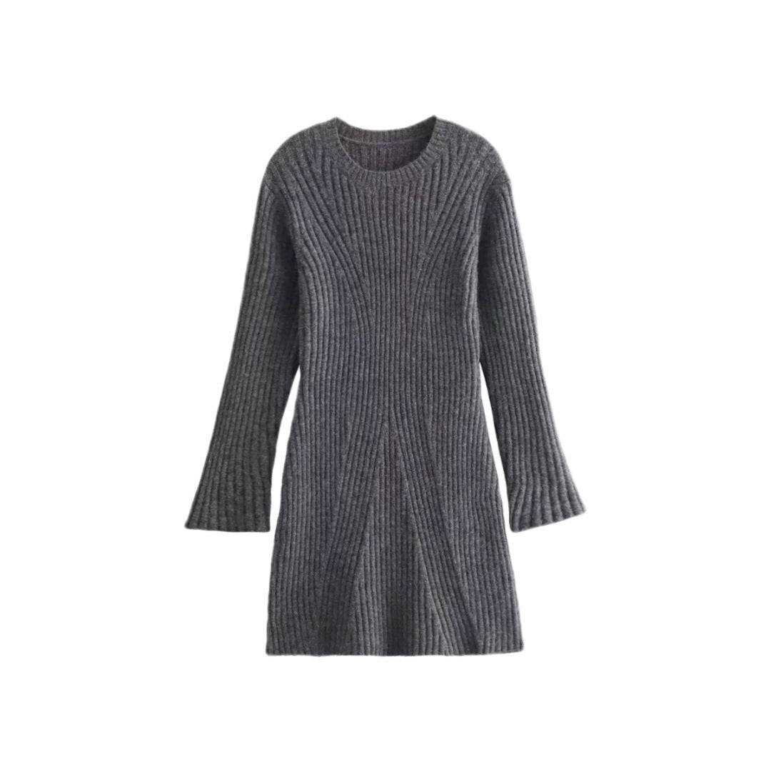 Fashion Solid Ribbed Knitted Dress