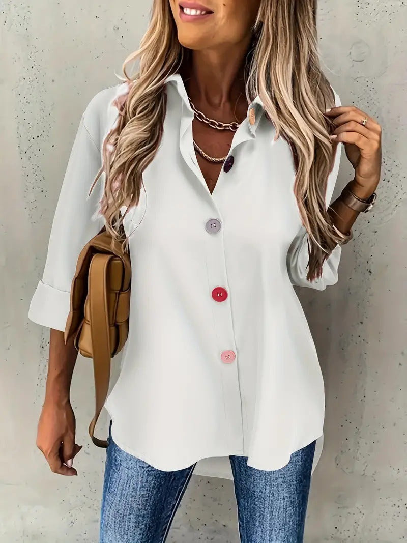 Solid Color Buttons Long Sleeve Shirt Top