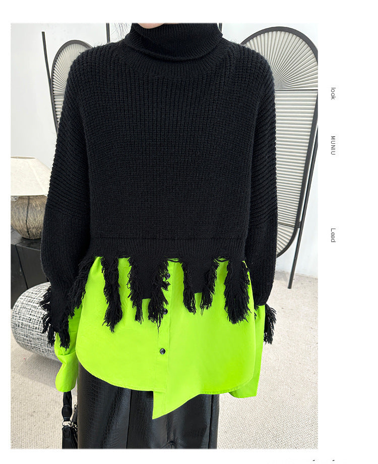 Retro Color Contrast Patchwork Turtleneck Sweater