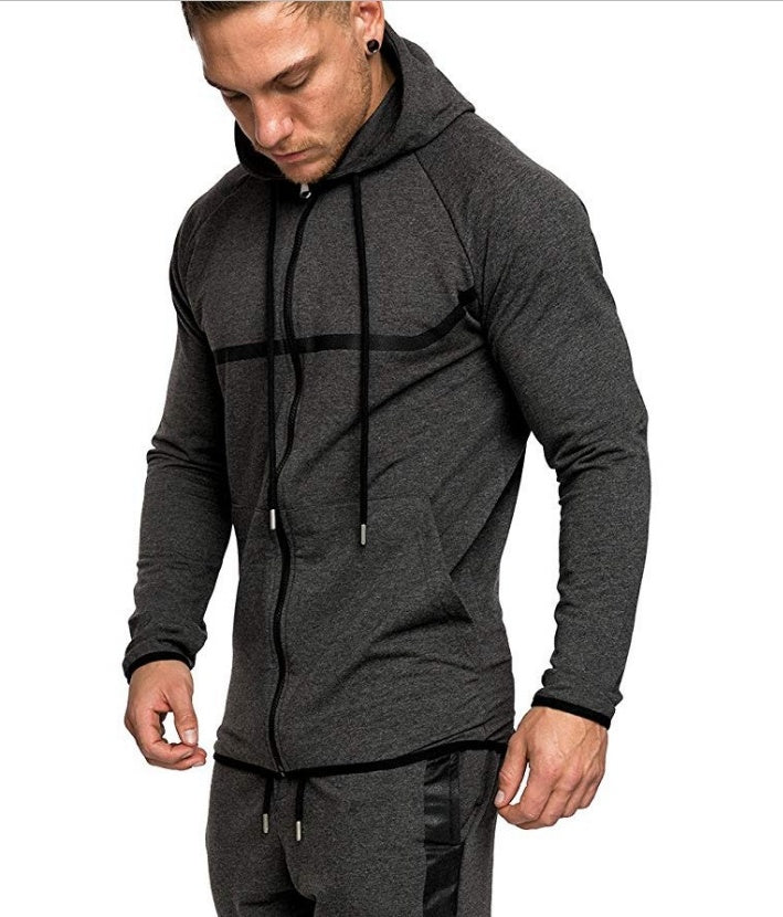 Men's casual color blocking sports cardigan Hoodie