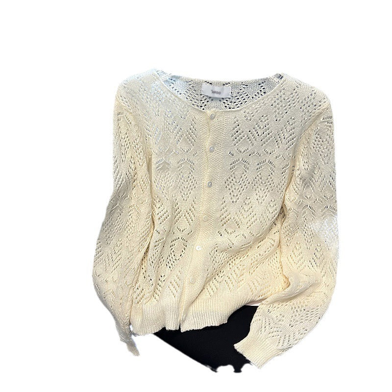 Women's Autumn Crew Neck Hollow-out Gentle Sweaters Cardigan