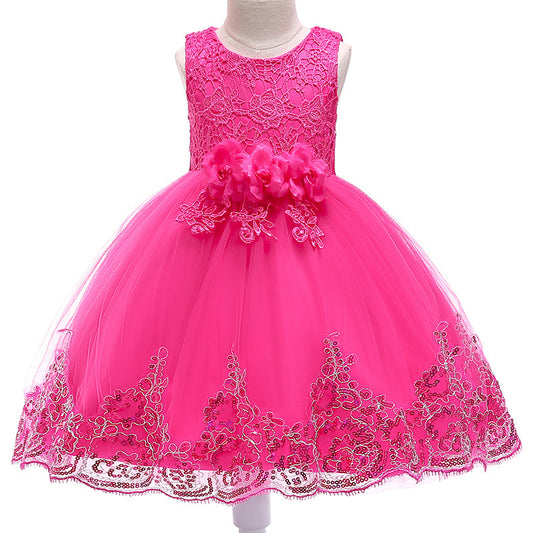 Sequined Trailing Lace Princess Dress Children Shirt